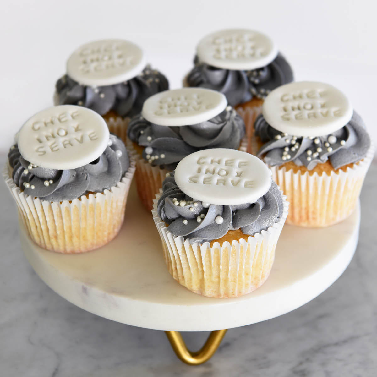 04753 Chef Inox Serve Marble Round Display Stand Brass Legs 300x55mm Tomkin Australia Hospitality Supplies