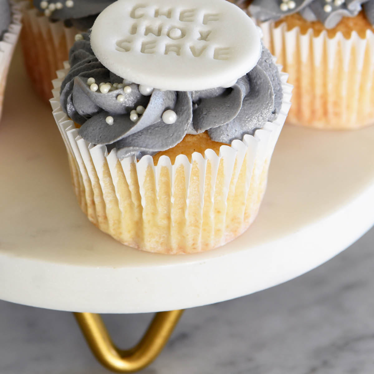 04751 Chef Inox Serve Marble Round Display Stand Brass Legs 200x55mm Tomkin Australia Hospitality Supplies