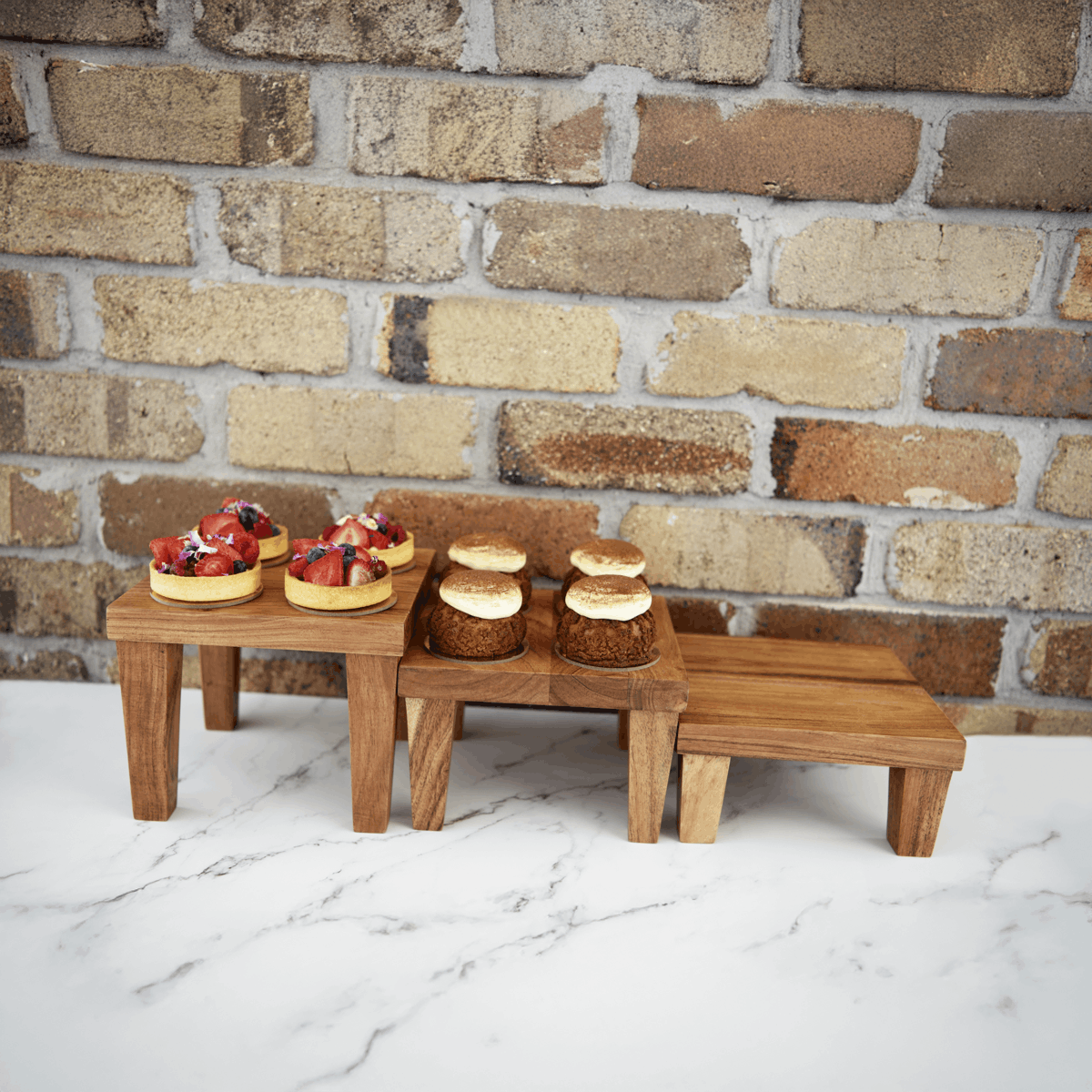 Serve Natural Acacia Square Stand with Legs 210x210x100mm