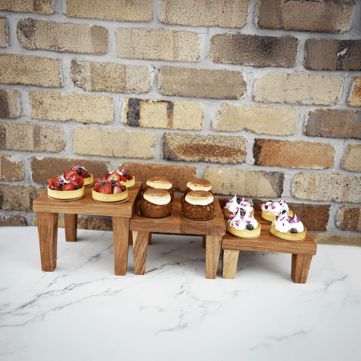 Serve Natural Acacia Square Stand with Legs 210x210x100mm