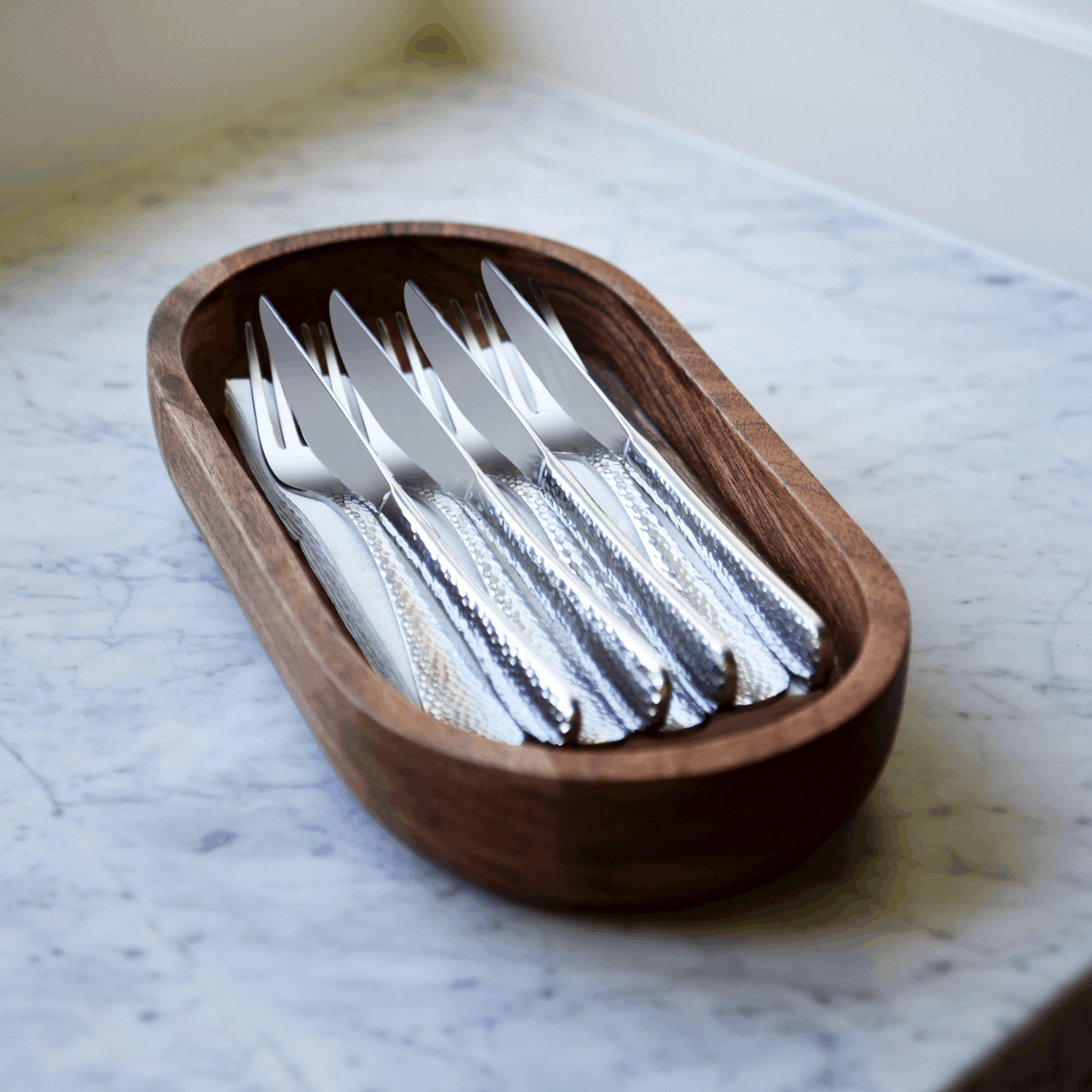 04782 Chef Inox Serve Acacia Oval Bowl 305x160x50mm Tomkin Australia Hospitality Supplies