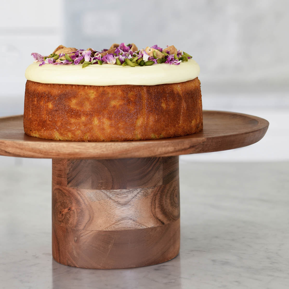 04746 Chef Inox Serve Acacia Round Cake Stand Black Boarder 230x140mm Tomkin Australia Hospitality Supplies