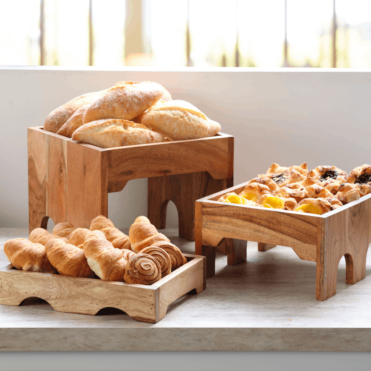 Serve Natural Acacia 3-Tier Nesting Buffet Riser Set
