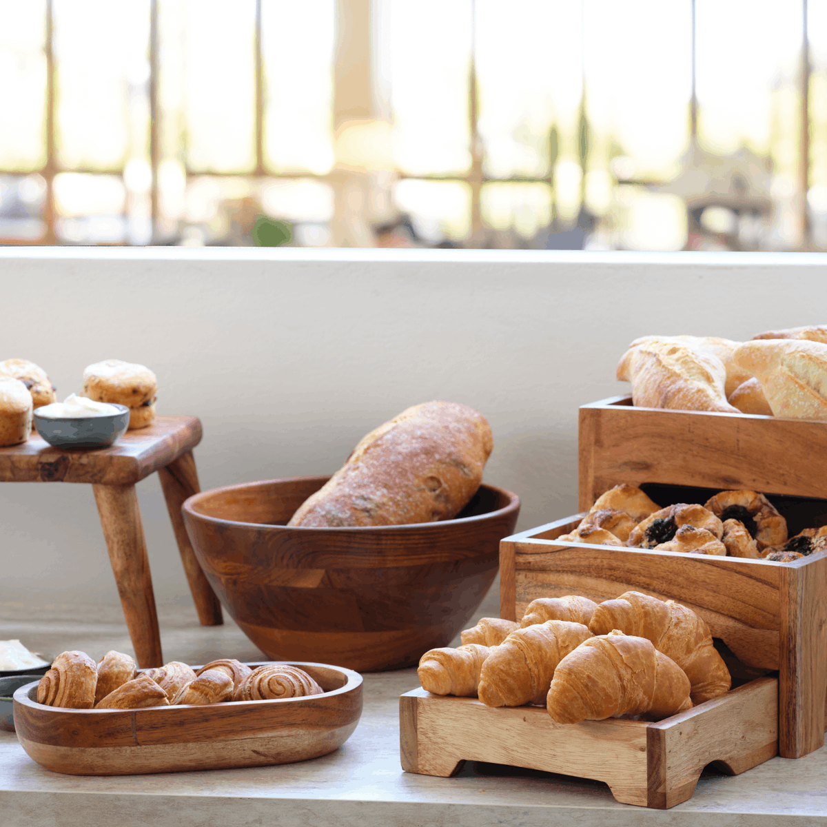 Serve Natural Acacia 3-Tier Nesting Buffet Riser Set