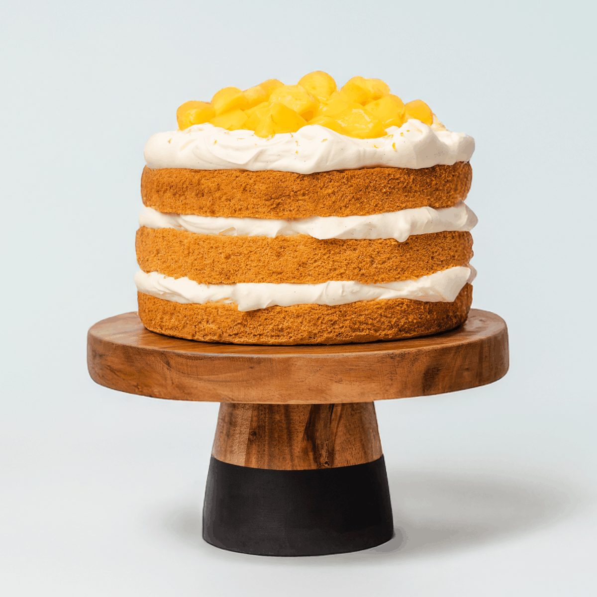 Serve Natural Acacia Round Cake Stand with Black Boarder 200x140mm