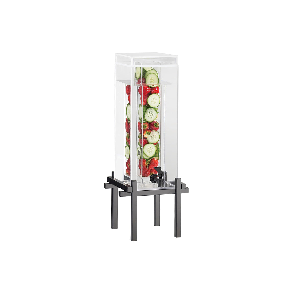 CM1132-3INF-13 Cal-Mil One by One Black Acrylic Beverage Dispensers with Infusion Chamber 260x267x648mm / 13.638Lt Tomkin Australia Hospitality Supplies