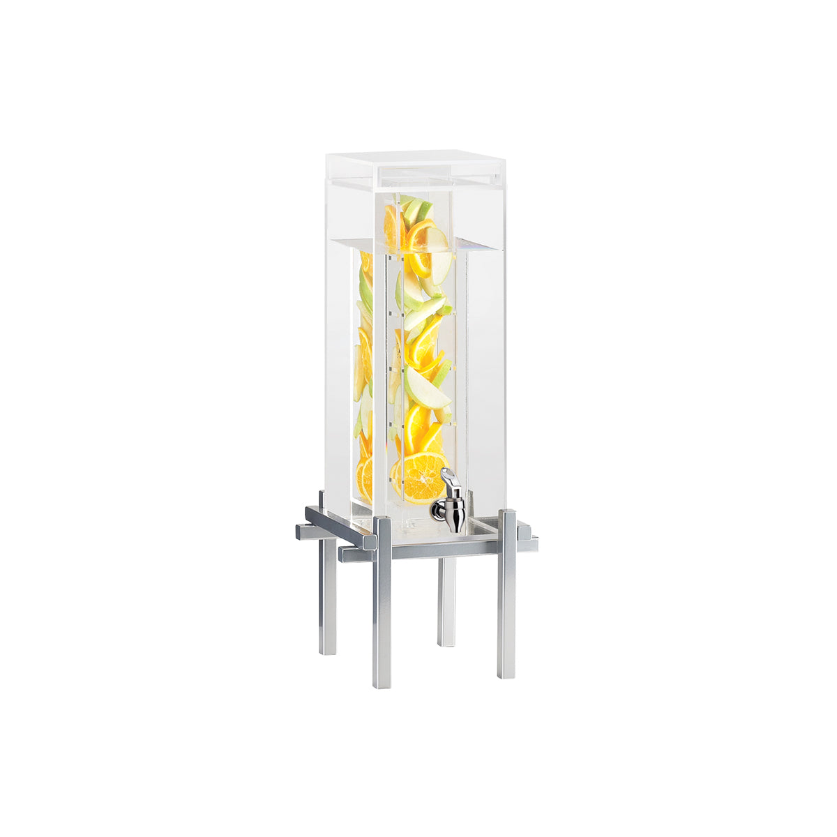 CM1132-3INF-74 Cal-Mil One by One Silver Acrylic Beverage Dispensers with Infusion Chamber 260x267x648mm / 13.638Lt Tomkin Australia Hospitality Supplies