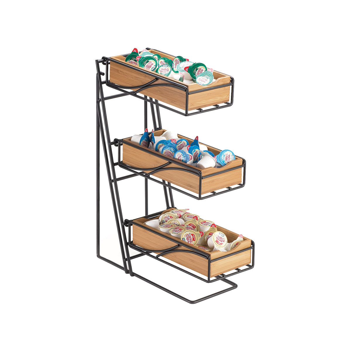 CM1235-13-60 Cal-Mil Bamboo 3 Tier Cutlery Bin Stand with Black Frame 133x356x457mm Tomkin Australia Hospitality Supplies