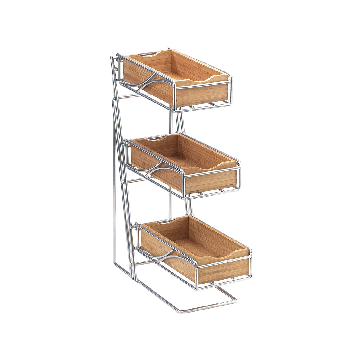 CM1235-39-60 Cal-Mil Bamboo 3 Tier Cutlery Bin Stand with Platinum Frame 133x356x457mm Tomkin Australia Hospitality Supplies