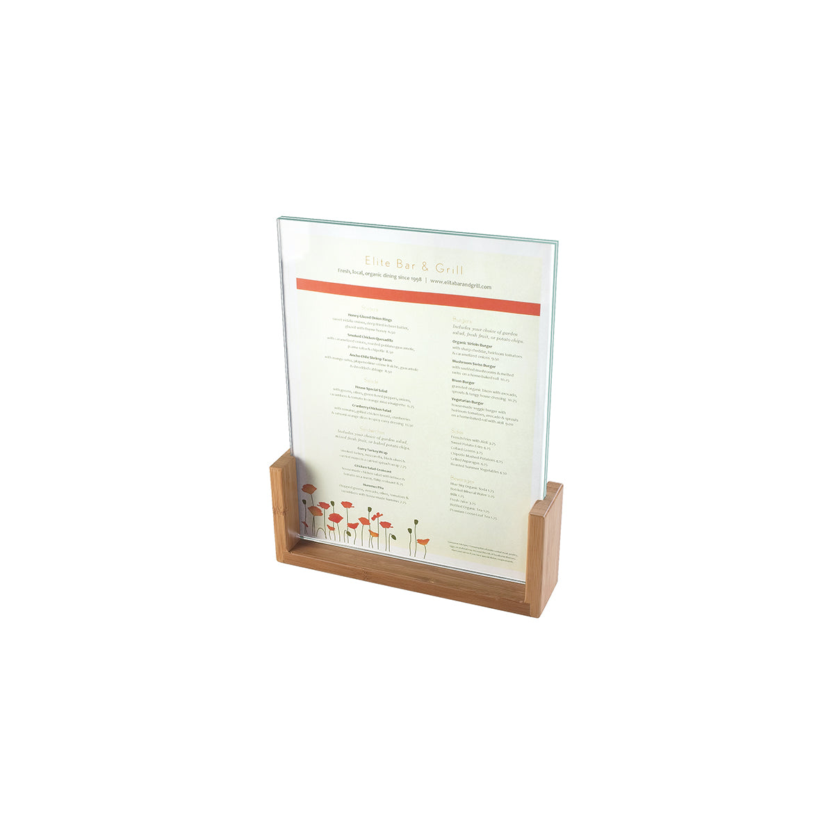 CM1510-411-60 Cal-Mil Bamboo U-Frame Card Holder 114x279mm Tomkin Australia Hospitality Supplies