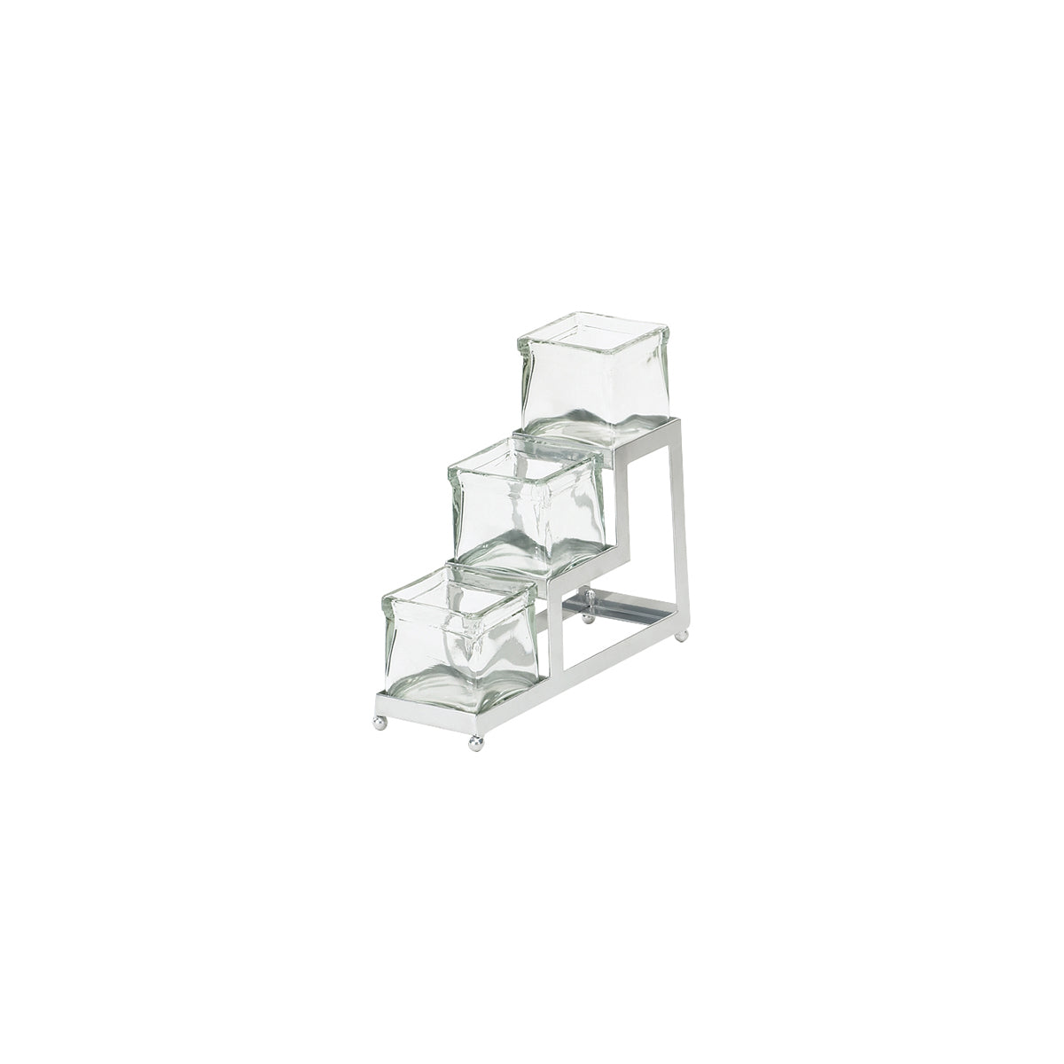 CM1803-4-49 Cal-Mil Iron Collection Chrome 3 Step Display Stand with Glass Jars 102x305x267mm Tomkin Australia Hospitality Supplies