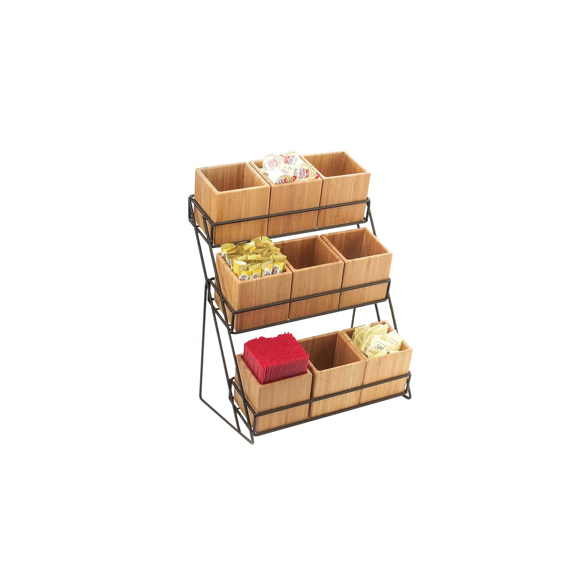 CM1817-13 Cal-Mil Iron Collection 9 Bin Displays with Black Stand and Bamboo Bins 330x241x445mm Tomkin Australia Hospitality Supplies