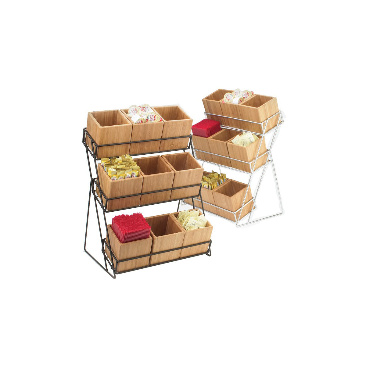 CM1817-39 Cal-Mil Iron Collection 9 Bin Displays with Chrome Stand and Bamboo Bins 330x241x445mm Tomkin Australia Hospitality Supplies