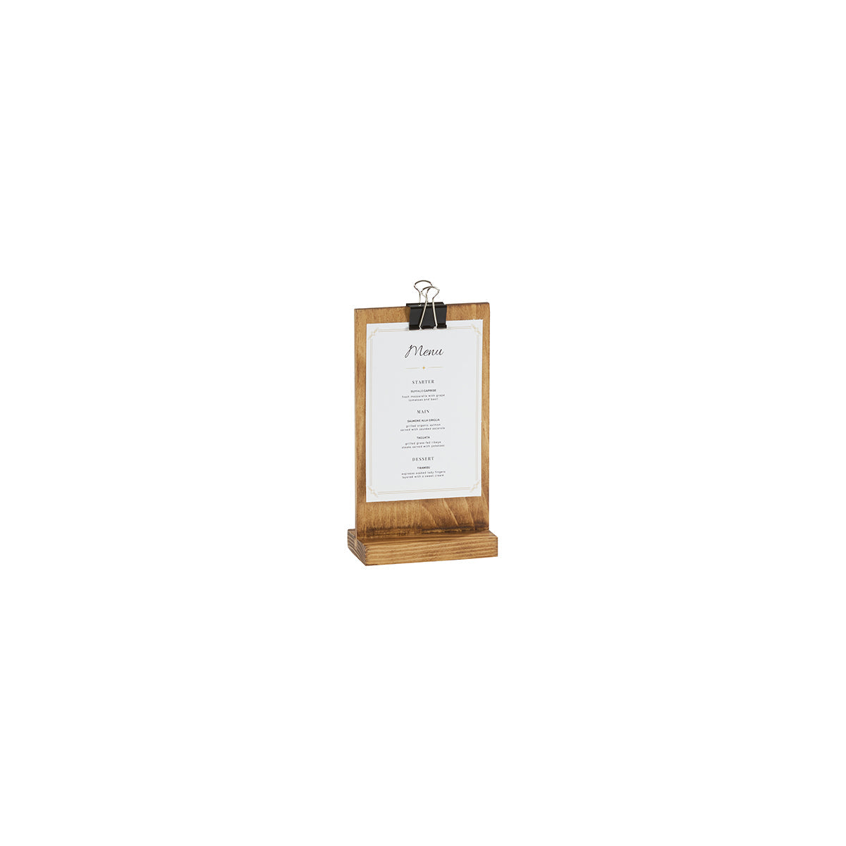 CM2036-46-99 Cal-Mil Madera Menu / Sign Holder with Clip 102x152mm Tomkin Australia Hospitality Supplies