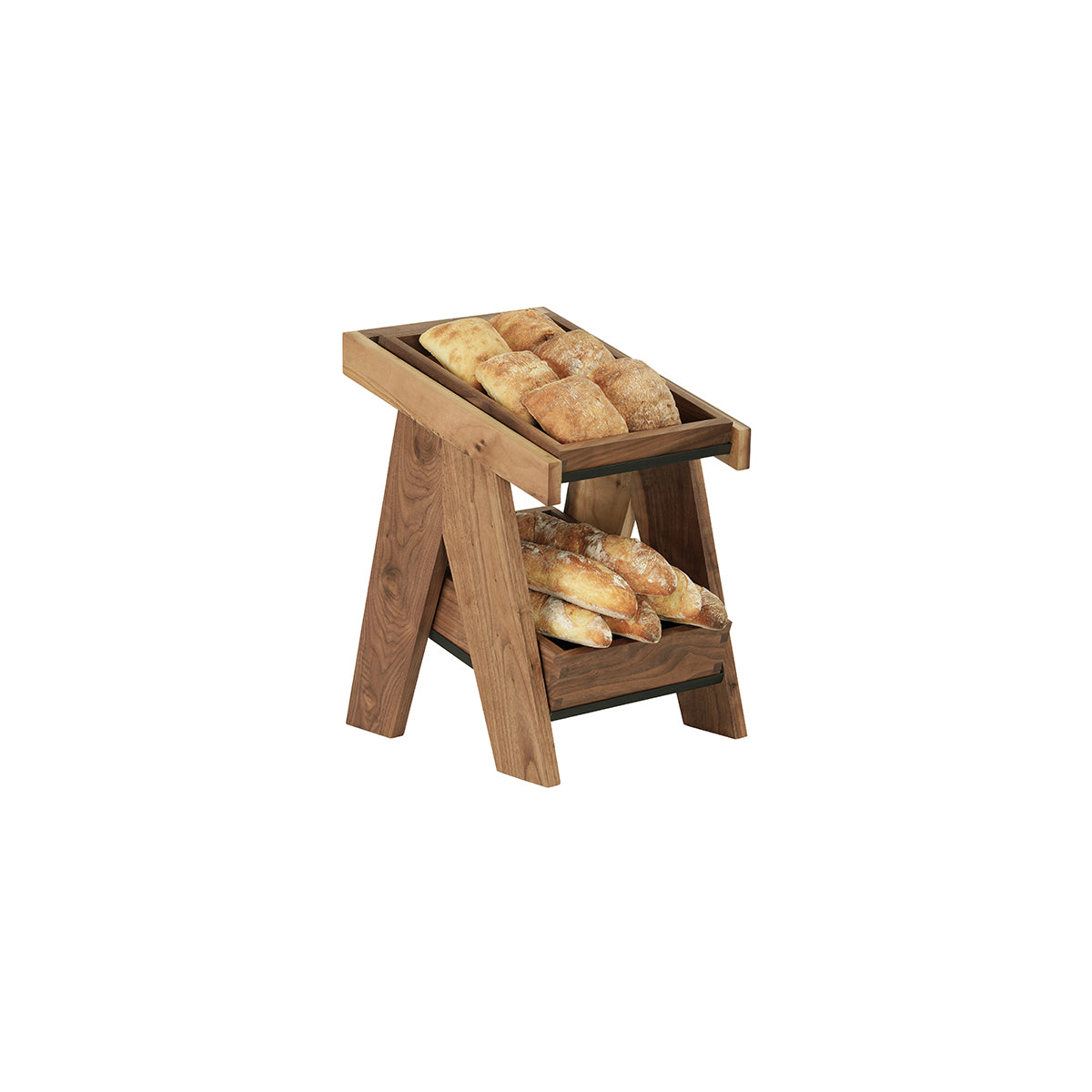 CM23137-2-78 Cal-Mil Sydney Walnut A-Frame Merchandisers With 2 Tier 318x356x445mm Tomkin Australia Hospitality Supplies