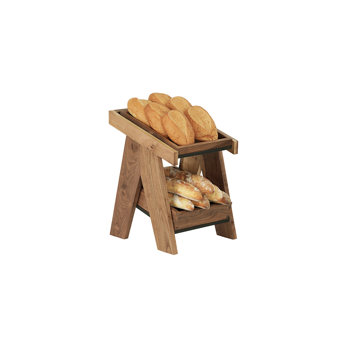 CM23137-2-78 Cal-Mil Sydney Walnut A-Frame Merchandisers With 2 Tier 318x356x445mm Tomkin Australia Hospitality Supplies