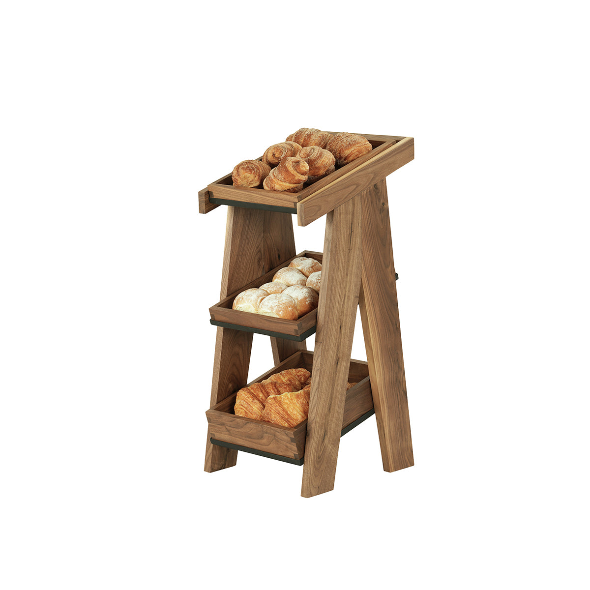 CM23137-3-78 Cal-Mil Sydney Walnut A-Frame Merchandisers With 2 Tier 318x330x705mm Tomkin Australia Hospitality Supplies