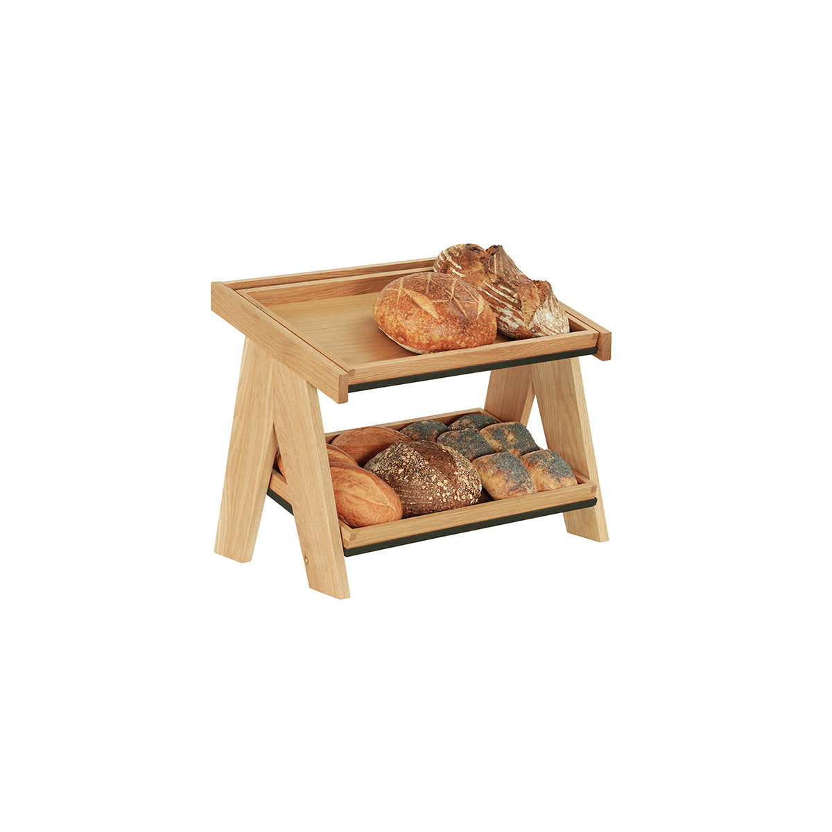 CM23138-2-21 Cal-Mil Sydney Oak A-Frame Merchandisers With 2 Tier 591x356x445mm Tomkin Australia Hospitality Supplies