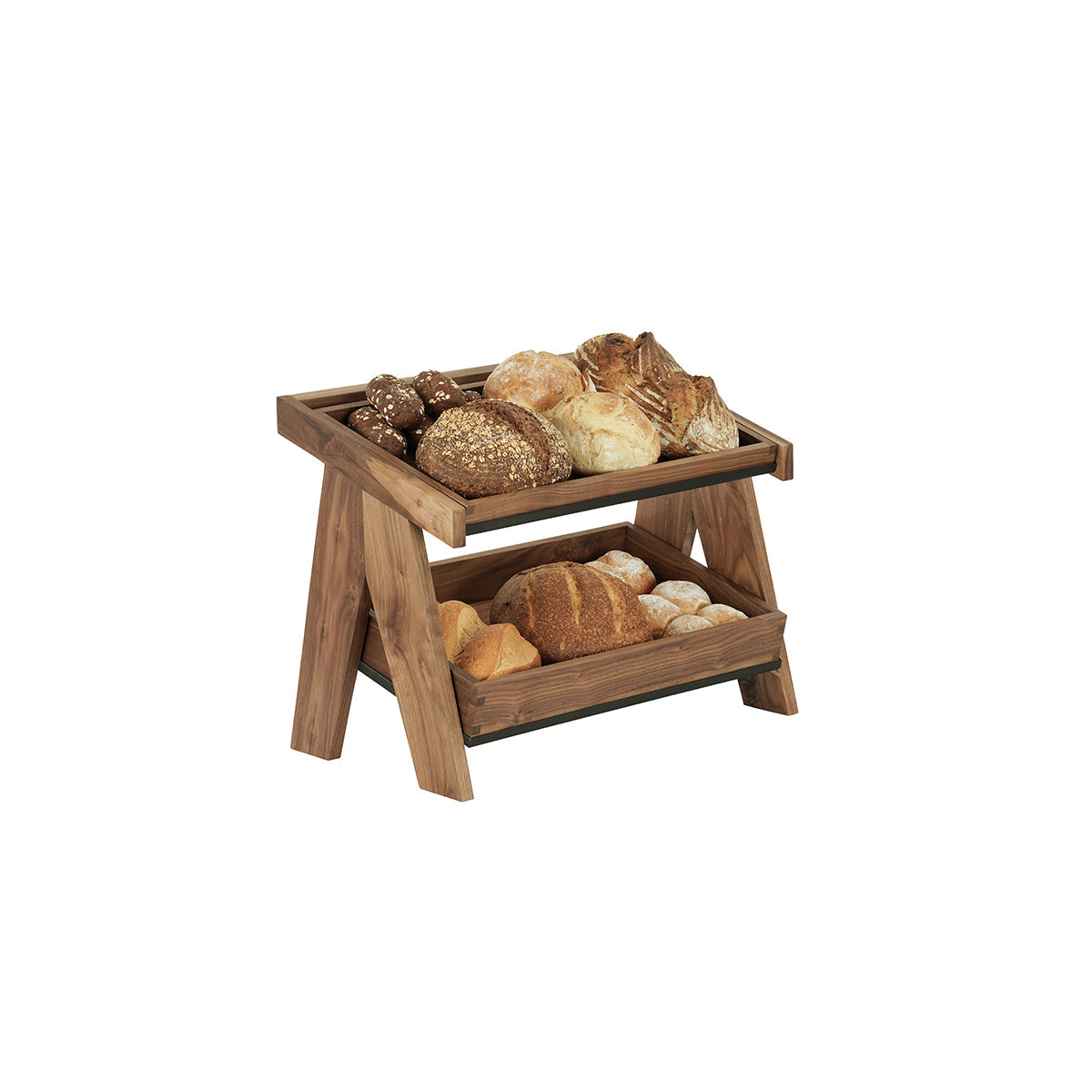 CM23138-2-78 Cal-Mil Sydney Walnut A-Frame Merchandisers With 2 Tier 591x356x445mm Tomkin Australia Hospitality Supplies