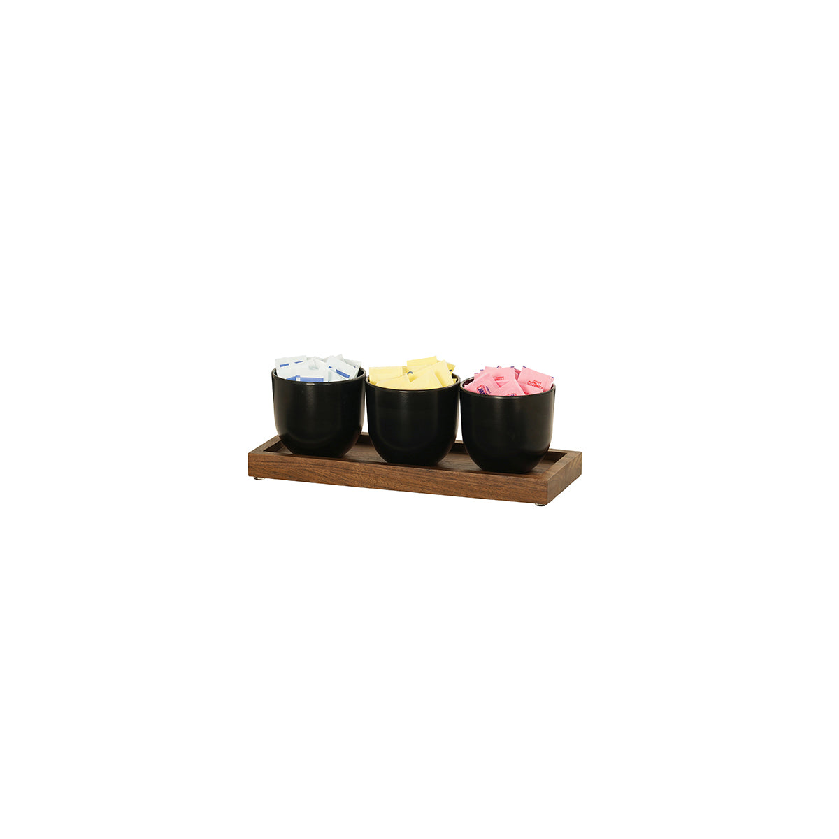 CM23205-78 Cal-Mil Sydney Walnut Round Jar Displays Includes 3 Black Melamine Jars 324x127x114mm Tomkin Australia Hospitality Supplies