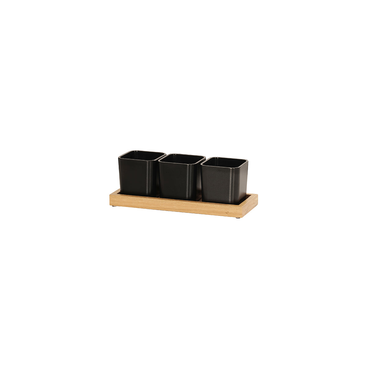 CM23207-21 Cal-Mil Sydney Oak Square Jar Displays Includes 3 Black Melamine Jars 324x127x114mm Tomkin Australia Hospitality Supplies