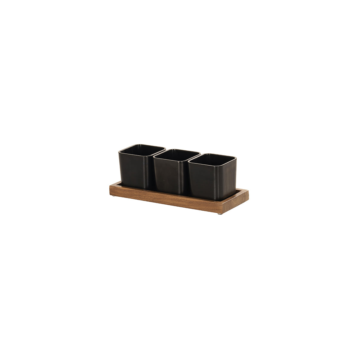 CM23207-78 Cal-Mil Sydney Walnut Square Jar Displays Includes 3 Black Melamine Jars 324x127x114mm Tomkin Australia Hospitality Supplies