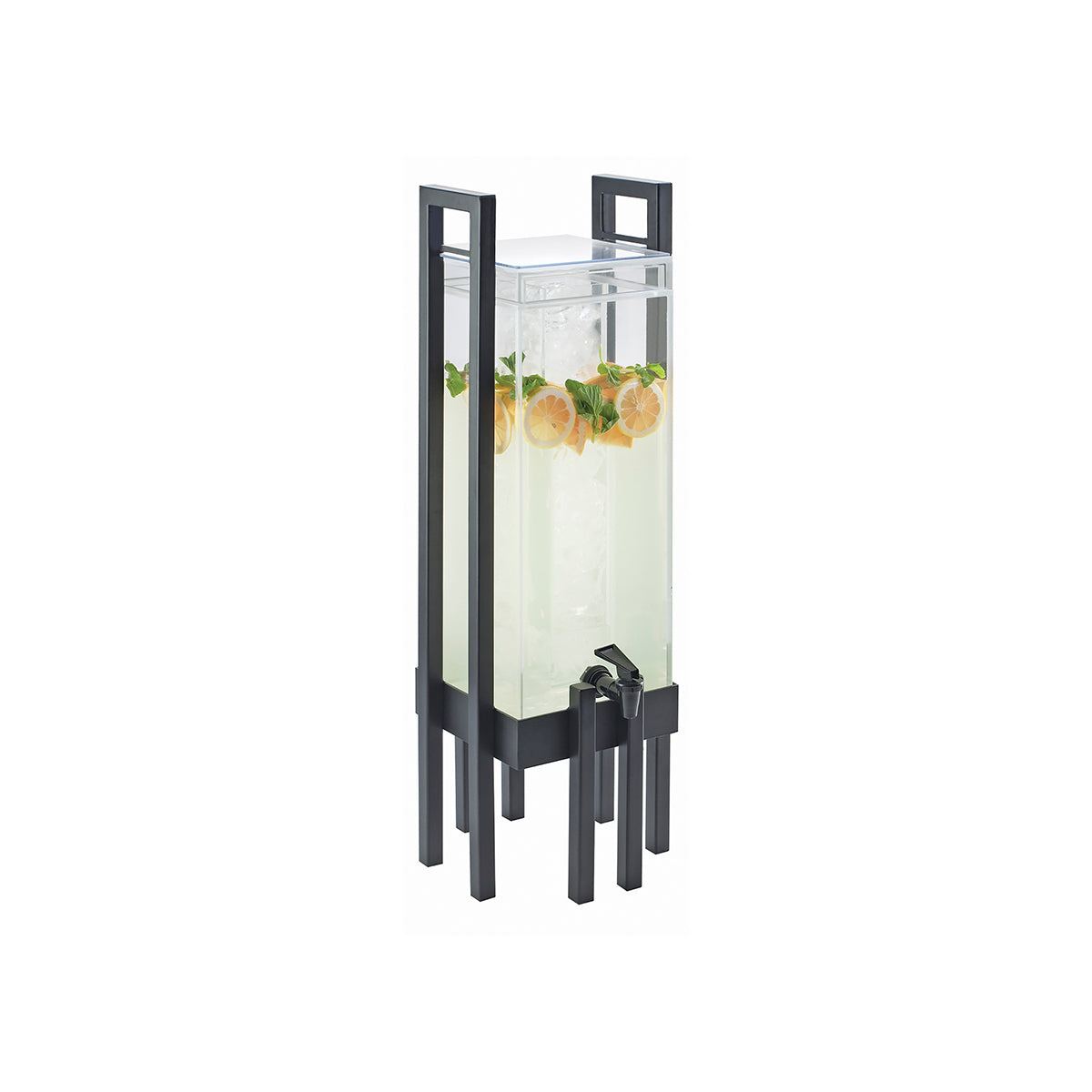 CM3302-3-13 Cal-Mil One by One Black Acrylic Beverage Dispenser with Handles and Ice Chamber 229x229x724mm / 13.638Lt Tomkin Australia Hospitality Supplies