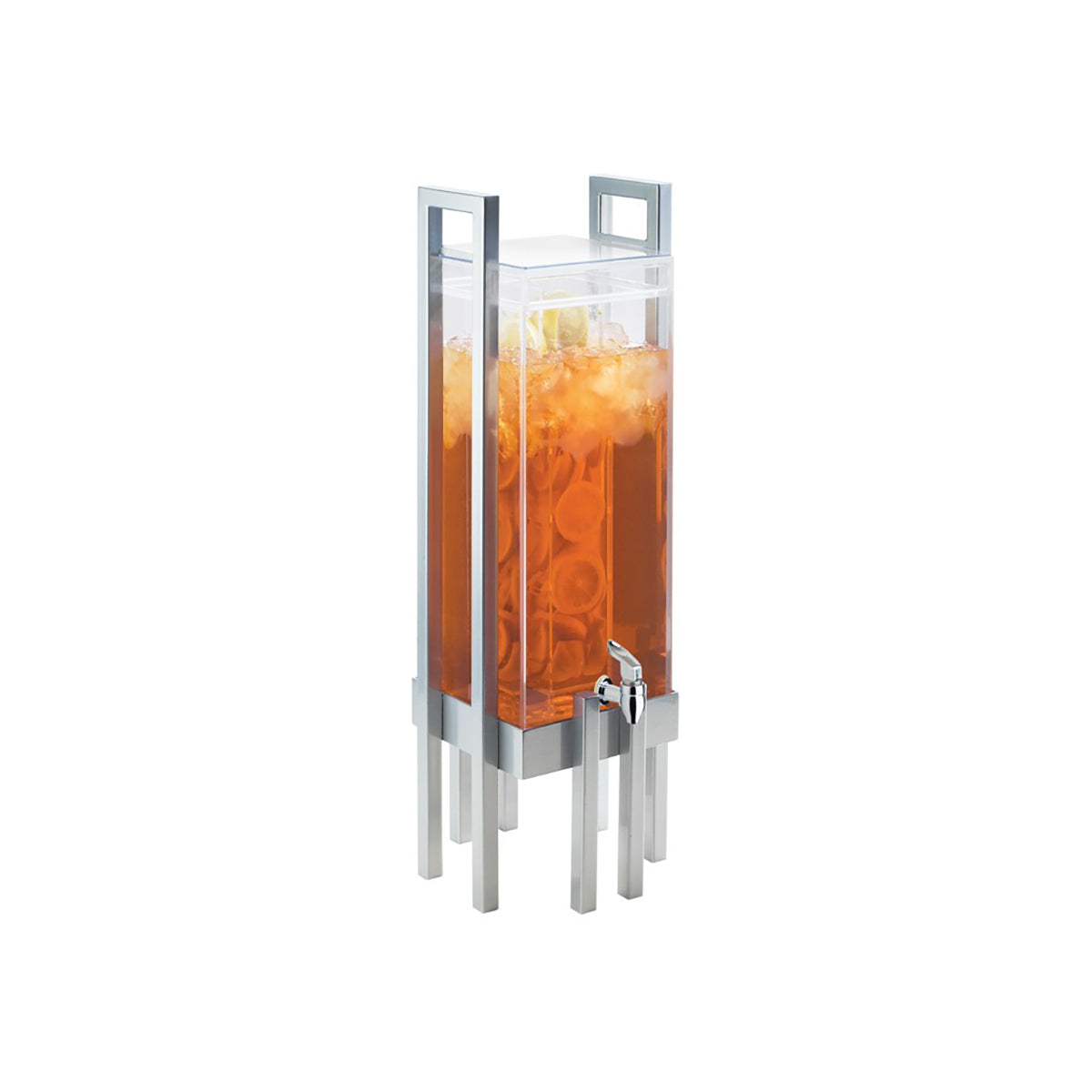 CM3302-3-74 Cal-Mil One by One Silver Acrylic Beverage Dispenser with Handles and Ice Chamber 229x229x724mm / 13.638Lt Tomkin Australia Hospitality Supplies