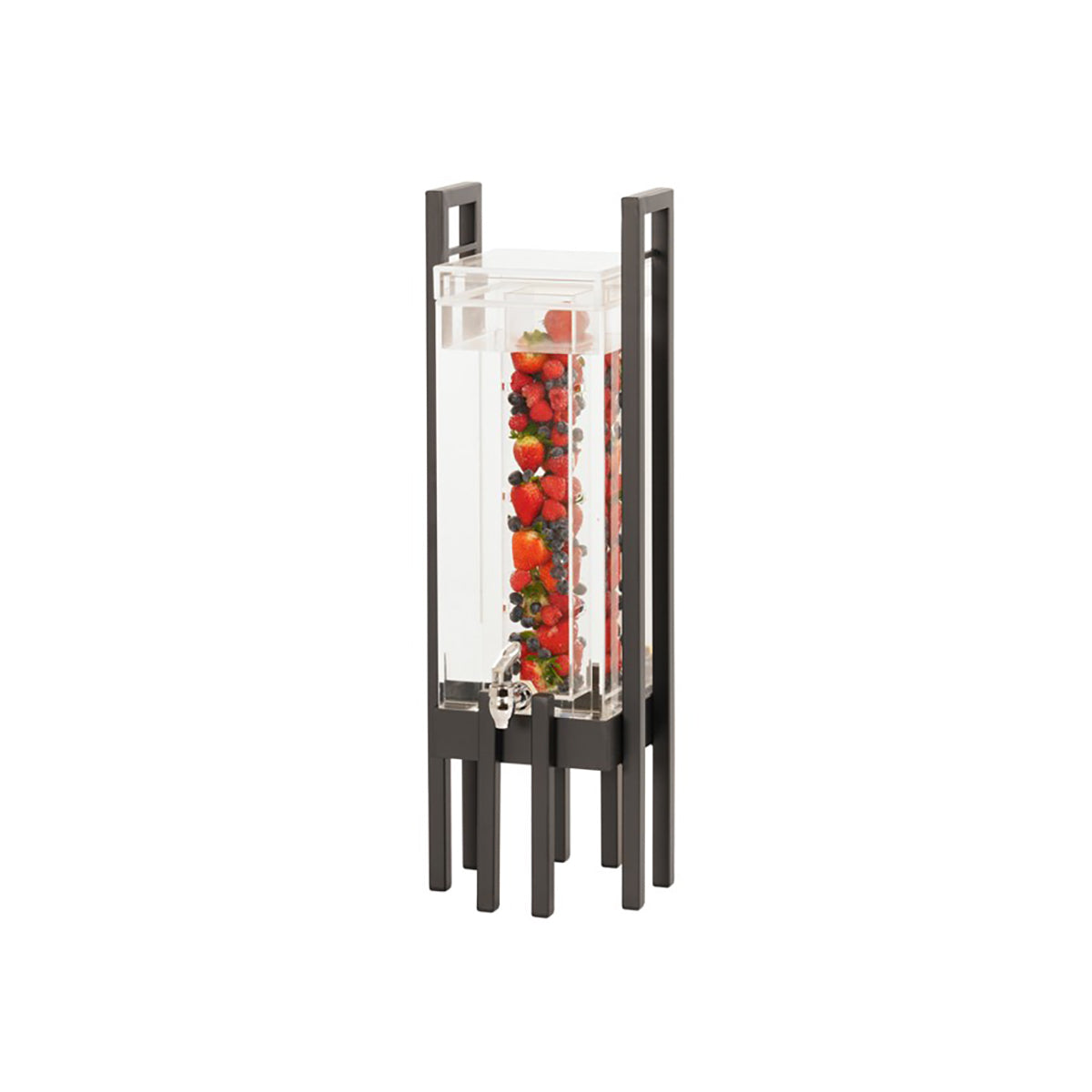 CM3302-3INF-13 Cal-Mil One by One Black Acrylic Beverage Dispenser with Handles and Infusion Chamber 229x229x724mm / 13.638Lt Tomkin Australia Hospitality Supplies