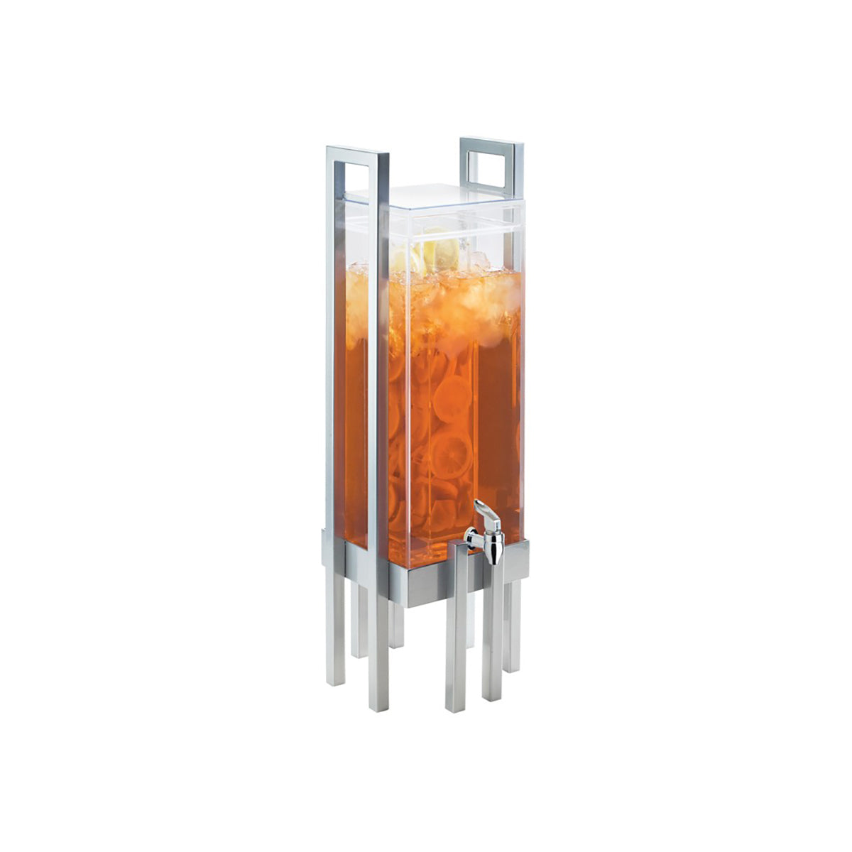 CM3302-3INF-74 Cal-Mil One by One Silver Acrylic Beverage Dispenser with Handles and Infusion Chamber 229x229x724mm / 13.638Lt Tomkin Australia Hospitality Supplies