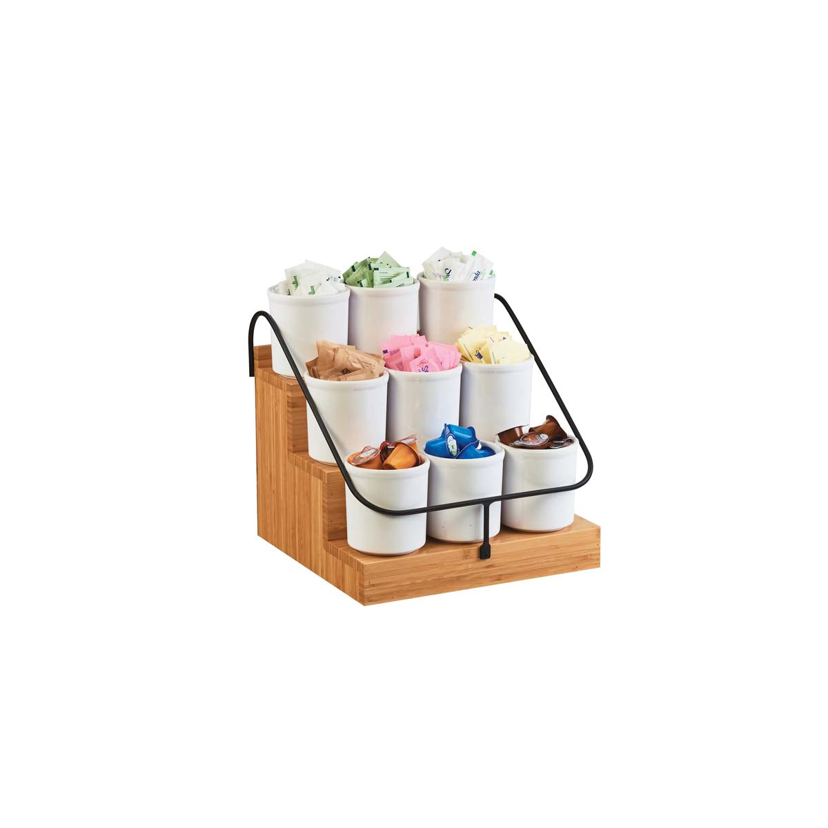 CM3638-60 Cal-Mil Bamboo 3 Step Stand with 9 Jars 362x330x70mm Tomkin Australia Hospitality Supplies