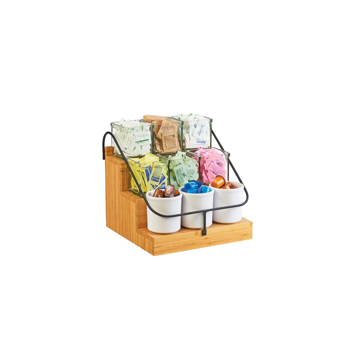 CM3638-60 Cal-Mil Bamboo 3 Step Stand with 9 Jars 362x330x70mm Tomkin Australia Hospitality Supplies