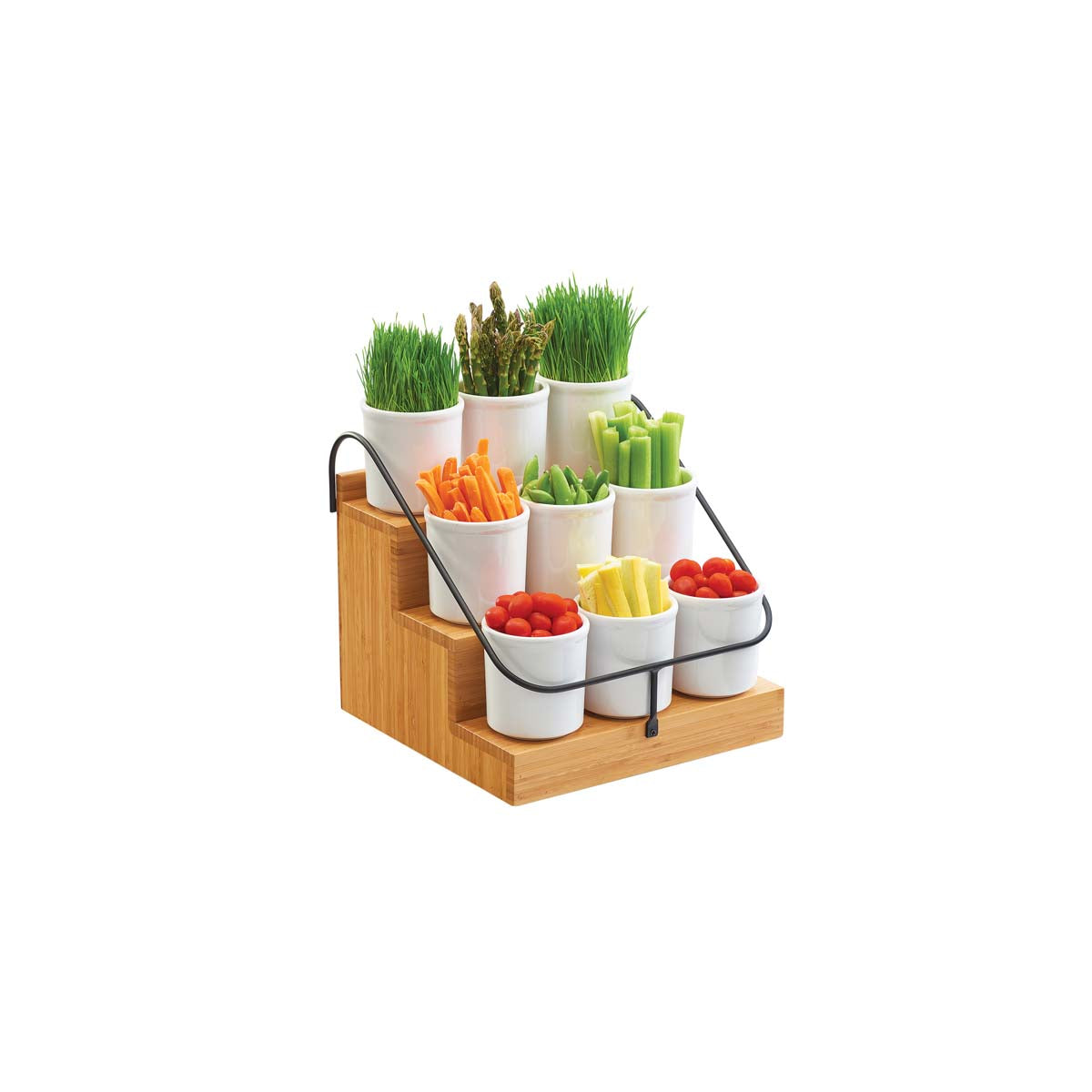 Bamboo 3 Step Stand with 9 Jars 362x330x70mm