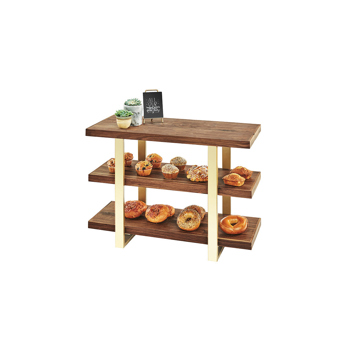 CM3708-46 Cal-Mil Mid-Century Brass 3 Tier Frame Riser 813x343x648mm Tomkin Australia Hospitality Supplies