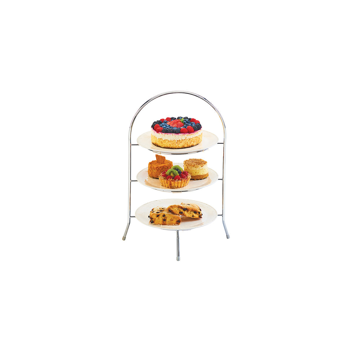 CM977-10-49 Cal-Mil Iron Collection Chrome Arch 3 Tier Display Stand 222x222x457mm Tomkin Australia Hospitality Supplies