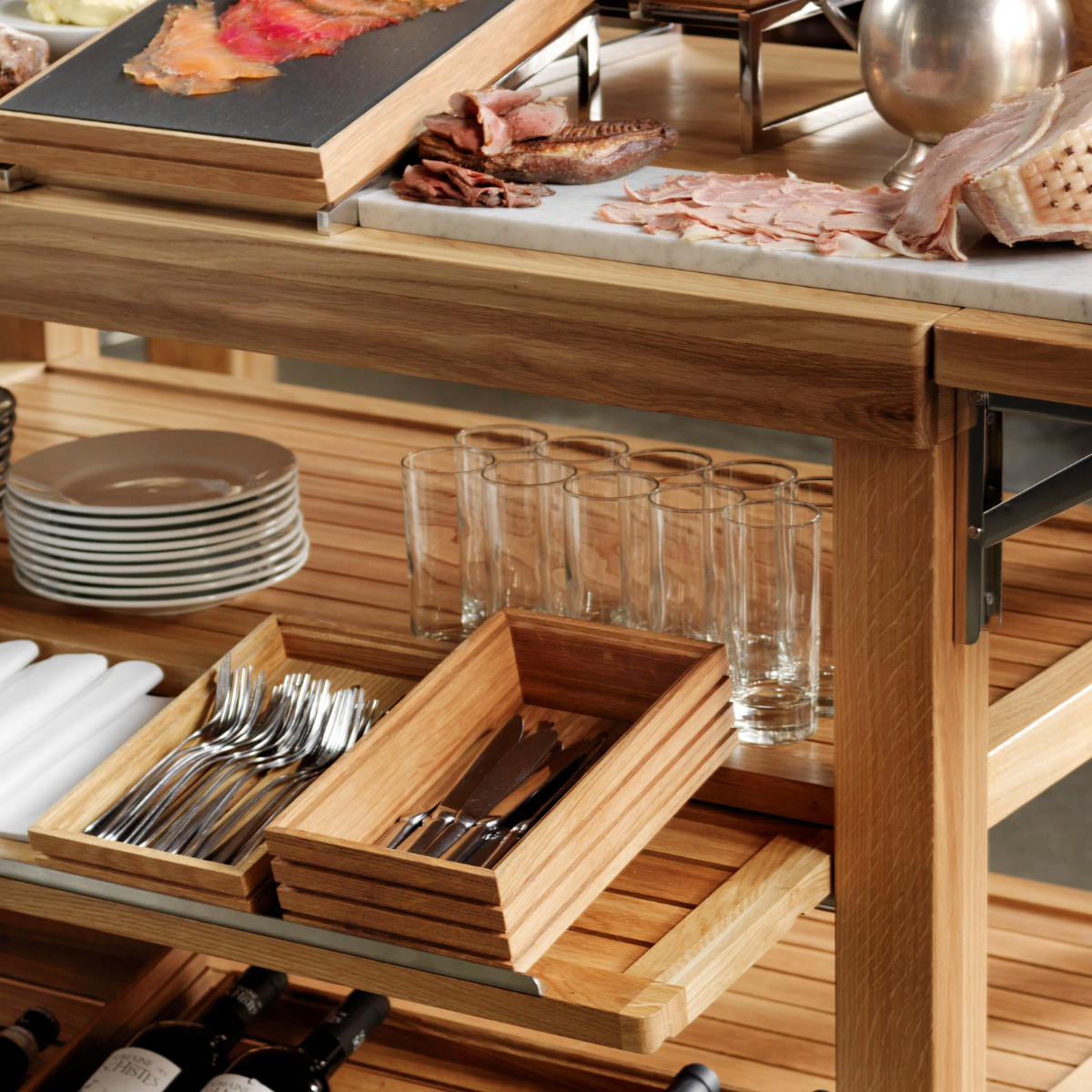 CRASTERBURS001 Craster Craster Flow Oak Two Tier Stand 1/2 Size with 2 CRASTERBUFR002 Trays 309x323x441mm Tomkin Australia Hospitality Supplies