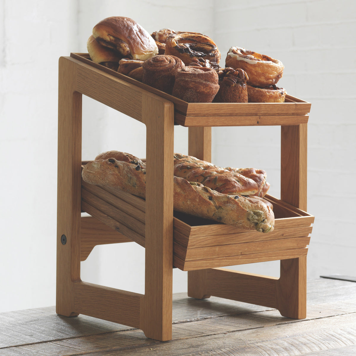 Craster Flow Oak 2-Tier Stand 1/2 Size with 2 CRASTERBUFR002 Trays 309x323x441mm