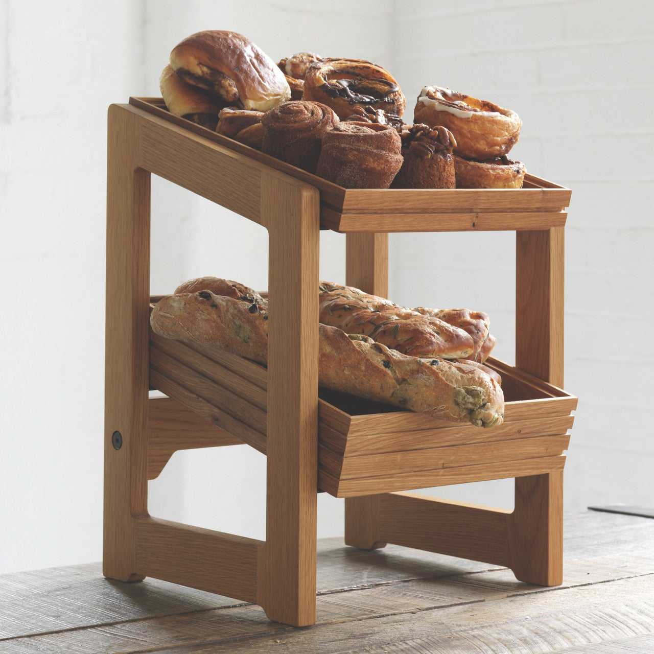 CRASTERBURS001 Craster Craster Flow Oak Two Tier Stand 1/2 Size with 2 CRASTERBUFR002 Trays 309x323x441mm Tomkin Australia Hospitality Supplies
