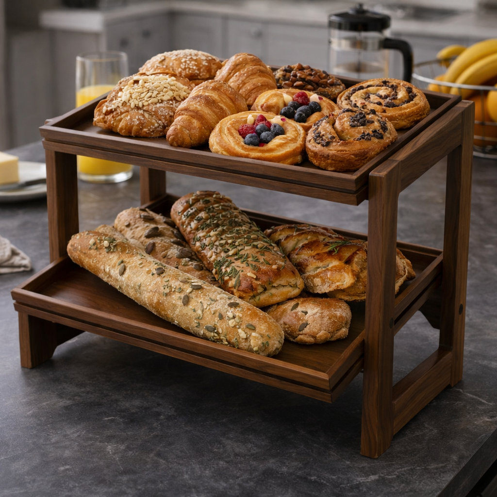 CRASTERBURS012 Craster Craster Flow Walnut Two Tier Stand 1/1 Size with 2 CRASTERBUFF011 Trays 574x323x441mm Tomkin Australia Hospitality Supplies