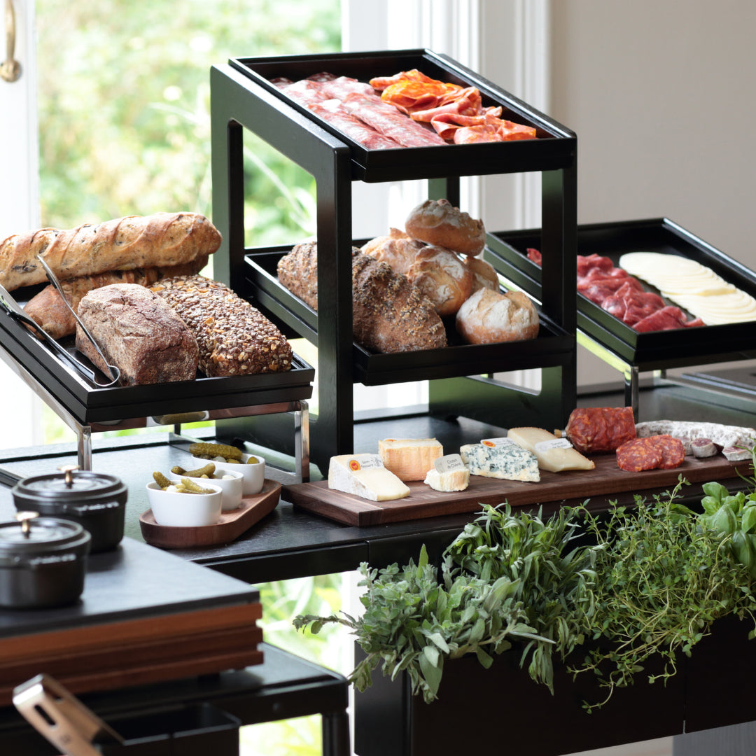 Craster Flow Black Two Tier Stand 1/2 Size with 2 CRASTERBUFR032 Trays 309x323x441mm