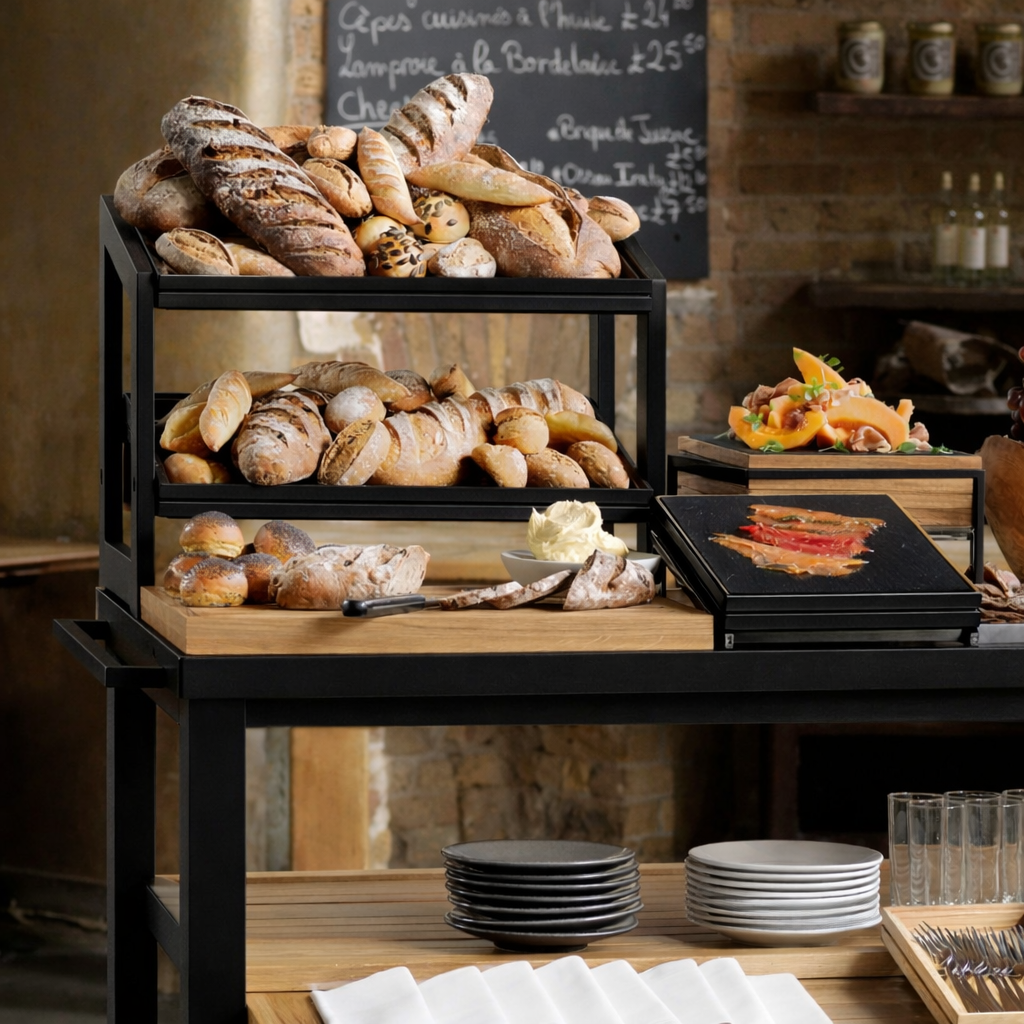 Craster Flow Black Two Tier Stand 1/1 Size with 2 CRASTERBUFR031 Trays 574x323x441mm