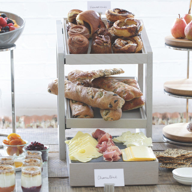 CRASTERBURS041 Craster Craster Flow White Two Tier Stand 1/2 Size with 2 CRASTERBUFR042 Trays 309x323x441mm Tomkin Australia Hospitality Supplies