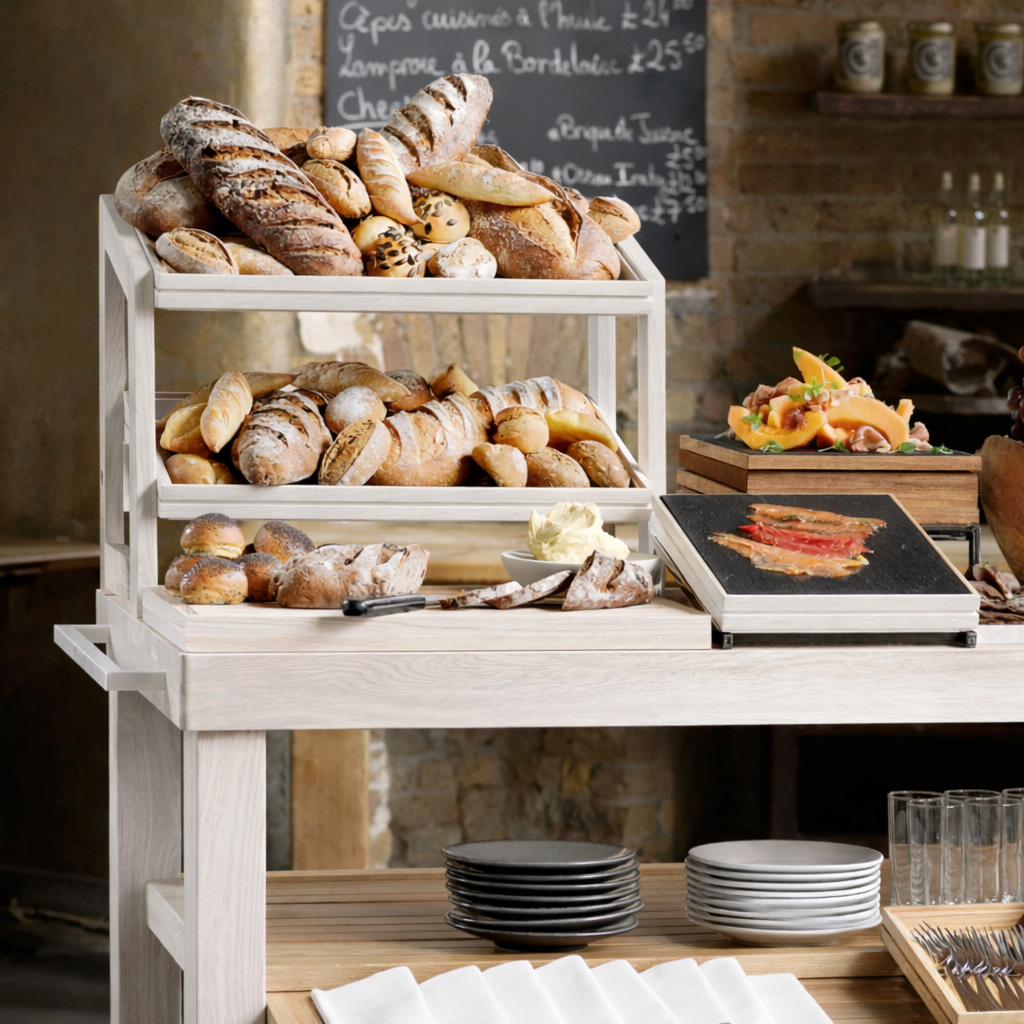 CRASTERBURS042 Craster Craster Flow White Two Tier Stand 1/1 Size with 2 CRASTERBUFR041 Trays 574x323x441mm Tomkin Australia Hospitality Supplies