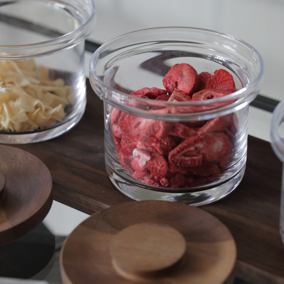 Craster Tilt Walnut Mini Glass Jar Set 3Pc with Base And Lids 125x95mm / 500ml