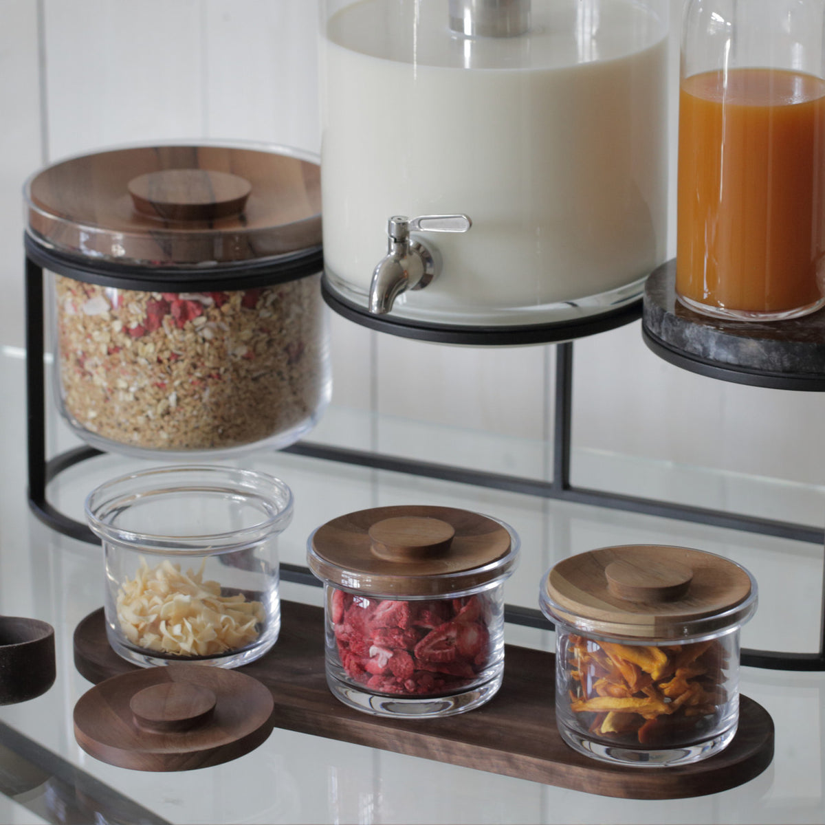 Craster Tilt Walnut Mini Glass Jar Set 3Pc with Base And Lids 125x95mm / 500ml