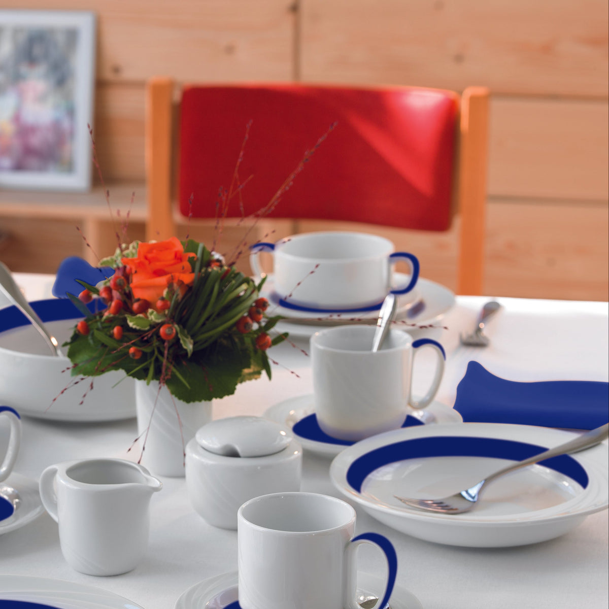 Donna Senior Decor Stackable Soup Cup with 2 Handles with Dark Blue Band 108x66mm / 480ml