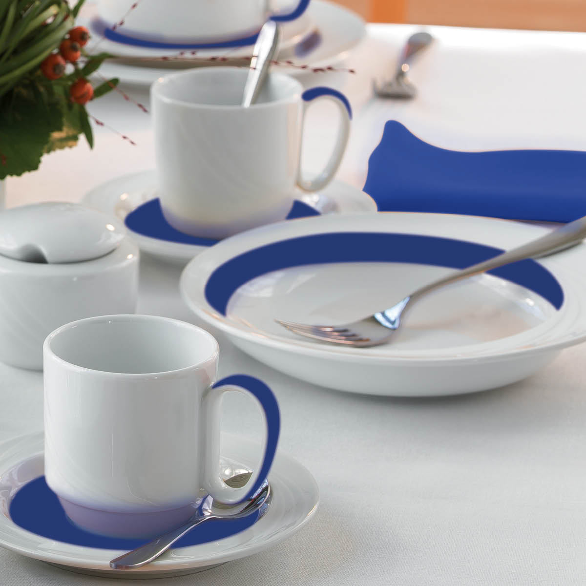 Donna Senior Decor Round Deep Plate with Dark Blue Narrow Band 230mm