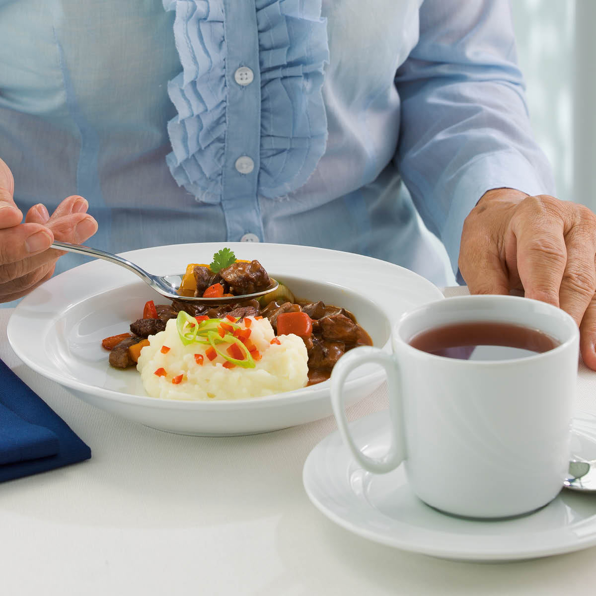 SH9181824/62961 Donna Senior Decor Round Flat Rim Plate with Medium Blue Wide Band 240mm Tomkin Australia Hospitality Supplies