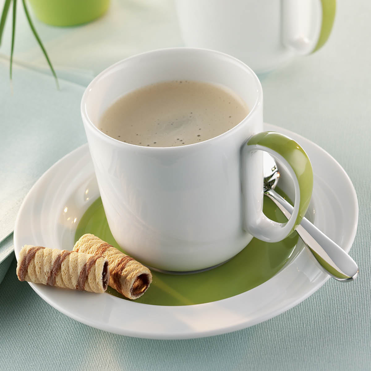 Donna Senior Decor Round Deep Plate with Light Green Narrow Band 230mm