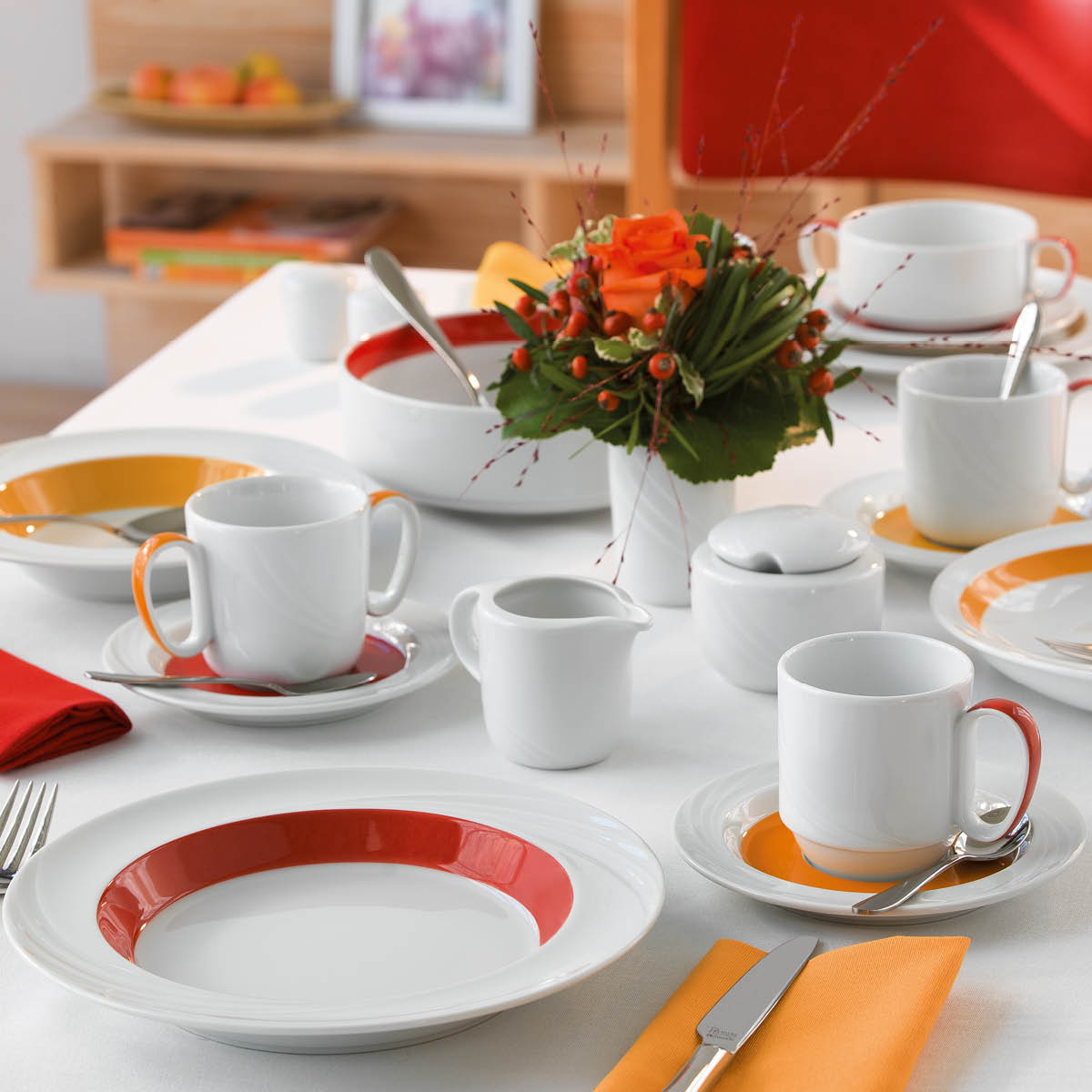 SH9185750/62991 Donna Senior Decor Stackable Round Soup Bowl with Orange Band 132x67mm / 500ml Tomkin Australia Hospitality Supplies